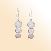 Sterling silver mother of pearl earrings with triple round drop design, handcrafted in Bali